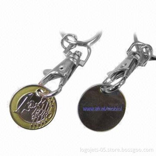 Metal Keychain with Trolly Caddy Coin, Customized Designs are Accepted